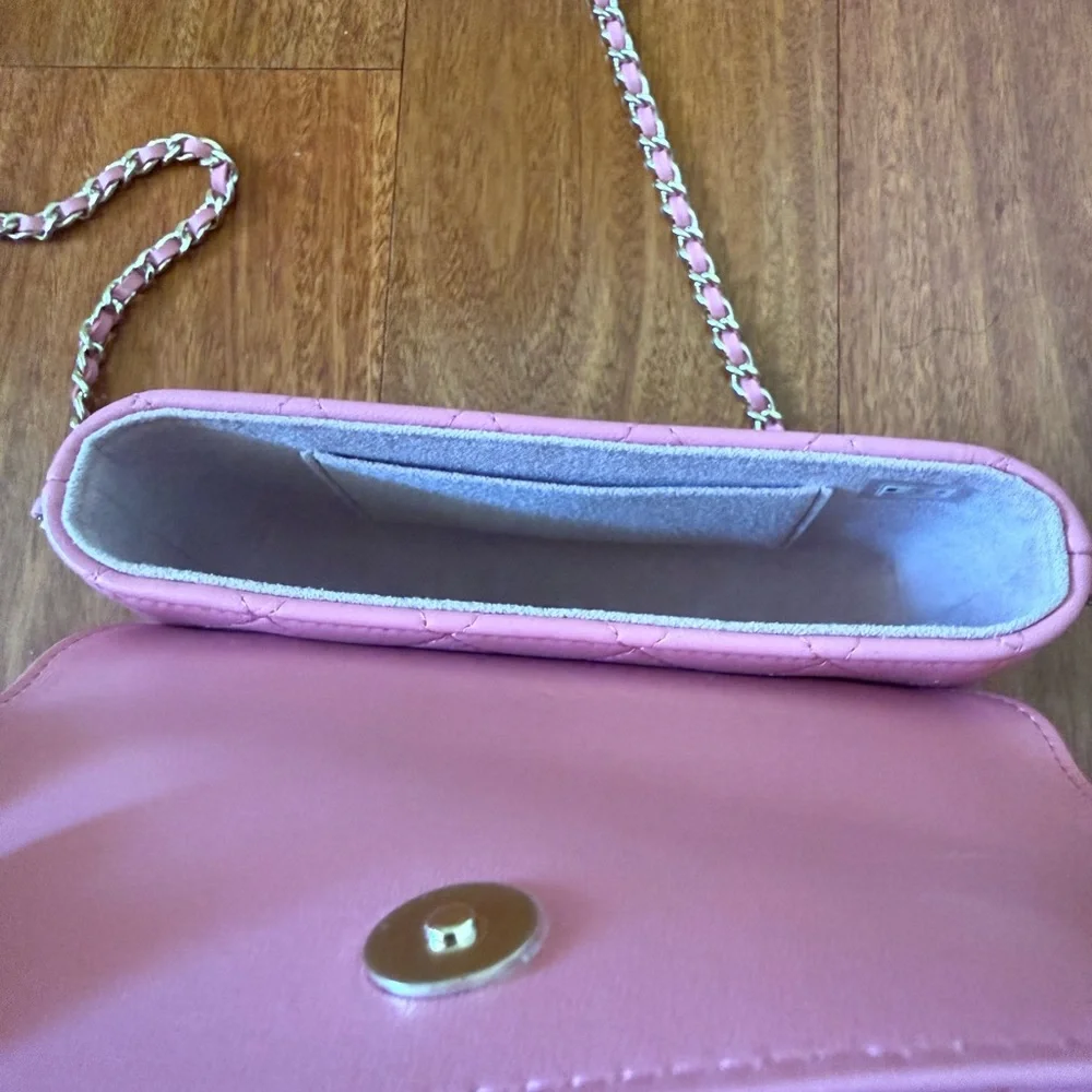 CHANEL Pink Quilted Leather Chain Crossbody Bag
